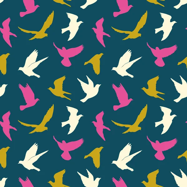 Mångfärgade Silhuetter Fåglar Blå Bakgrund — Stock vektor
