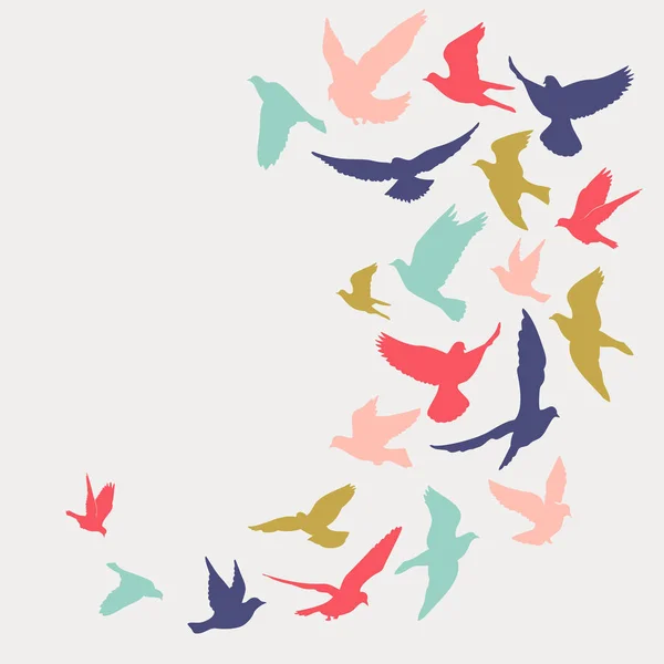 浅粉色背景下的鸟类多彩多姿的剪影 — 图库矢量图片