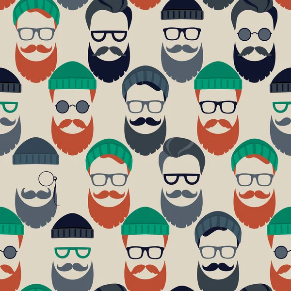 Erkek Saç Sakalları Ile Gözlük Şapka Siluetleri — Stok Vektör
