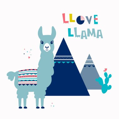 Lama alpaka. Aşk Lama kartı. Vektör çizim