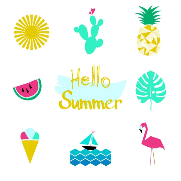 Hello Summer Icon Set Éléments Décoration Dessinés Main Pour Saison — Image vectorielle