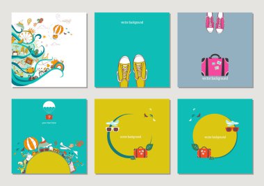 Rüyalar hakkında seyahat ve tatil vektör kart. İllüstrasyonlar kümesi.