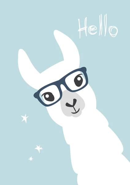 Llama Alpaca Hello Card Vector Illustration — Stock Vector