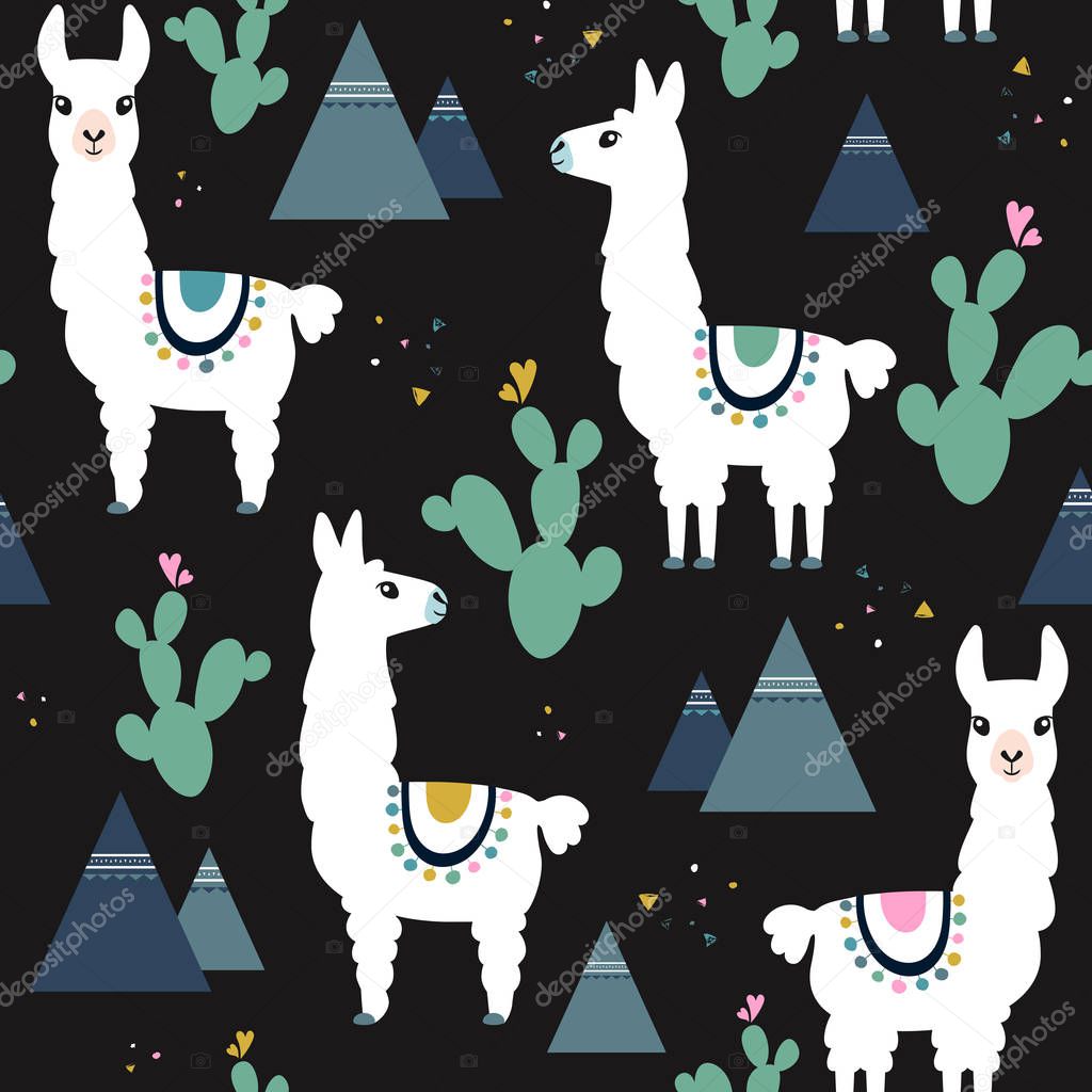 Llama, alpaca collection, cute illustration and design for nursery design, poster, birthday or greeting card. Vector set