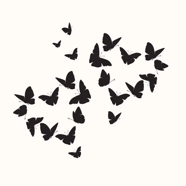 Cartel Simple Con Mariposas Voladoras Negras Sobre Fondo Blanco — Vector de stock
