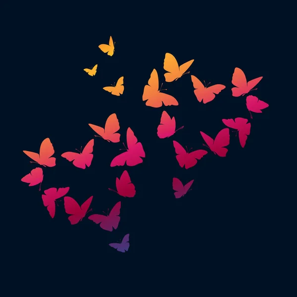 Simple Poster Colourful Gradient Flying Butterflies Black Background — Stock Vector