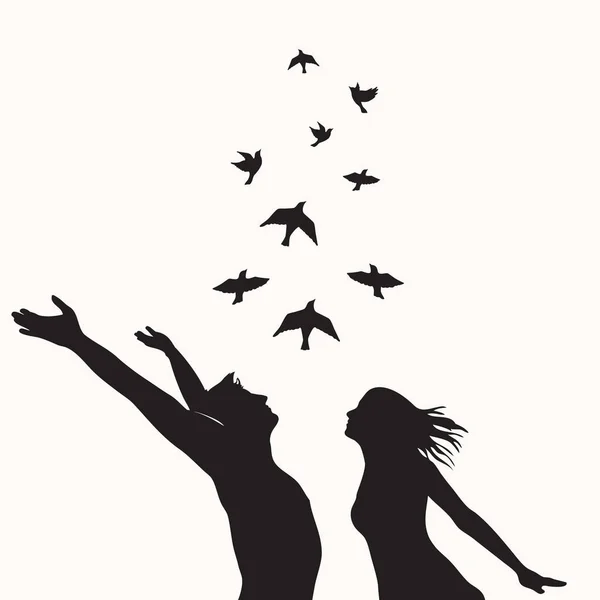 Poster Mit Liebespaar Und Fliegenden Vögeln — Stockvektor