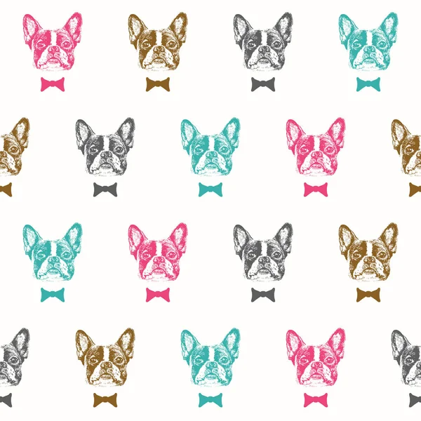 Seamless Background French Bulldogs Bows — Stock Vector