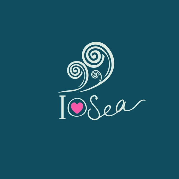 Jag Älskar Havet Bokstäver Med Rosa Hjärta Blå Bakgrund — Stock vektor