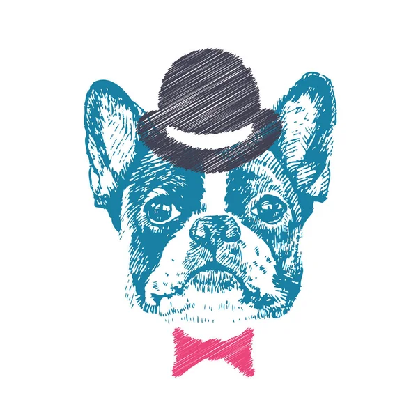 Anjing Jantan Yang Imut Bulldog Perancis Dengan Busur Dan Topi - Stok Vektor