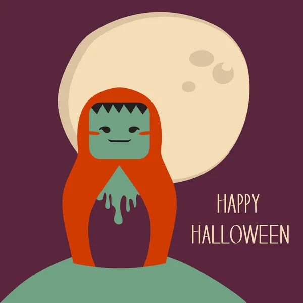 Halloween Banner Zombie Nesting Doll Dark Background Full Moon — Stock Vector