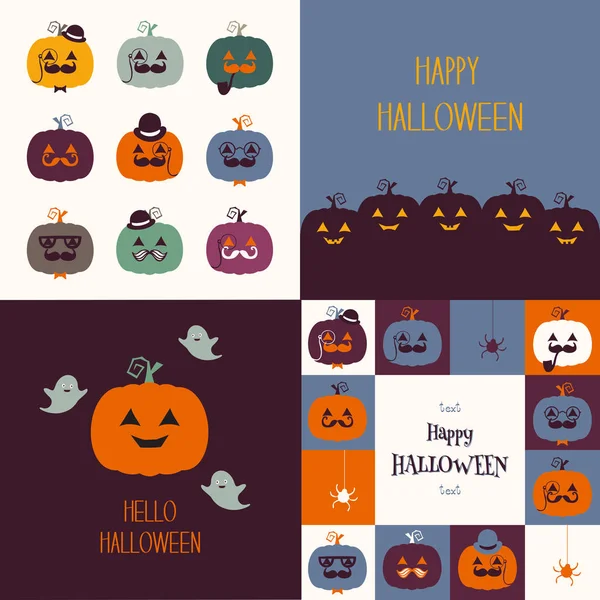Happy Halloween Poster Different Pumpkins — Stock Vector