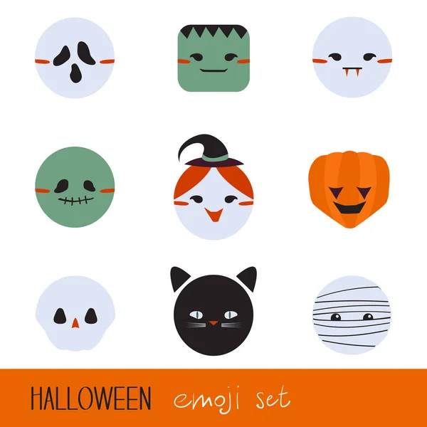 Feestelijke Halloween Emoji Instellen Geïsoleerd Witte Achtergrond — Stockvector