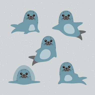 Şirin kürk fokları seamless modeli. Vektör çizim karikatür tarzı.