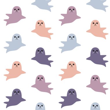 Şirin kürk fokları seamless modeli. Vektör çizim karikatür tarzı.