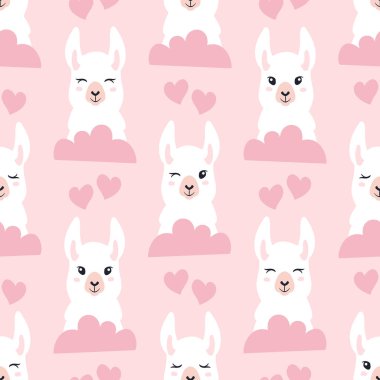 Llamas dikişsiz desen, ve duyar. Kumaş, tekstil için harika. Vektör arka planı.