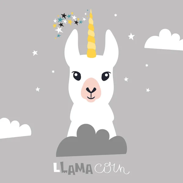 Kuda Bertanduk Manis Llama Alpaca Ilustrasi Vektor - Stok Vektor