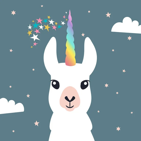 Schattig Unicorn Lama Alpaca Vectorillustratie — Stockvector