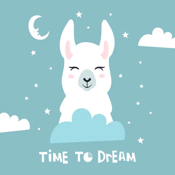 Sweet Dreams Quote Doodles Cute Cartoon Llama Vector Design — Stock Vector