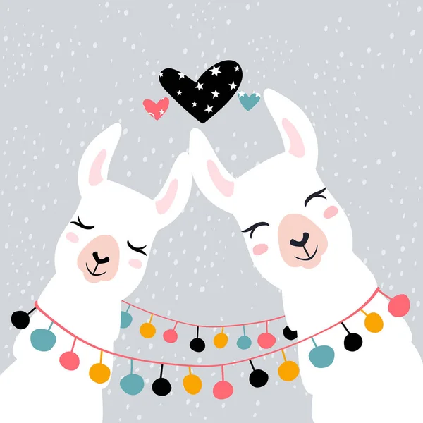 Llamas Alpacas Pair Loving Llamas Vector Illustration — Stock Vector