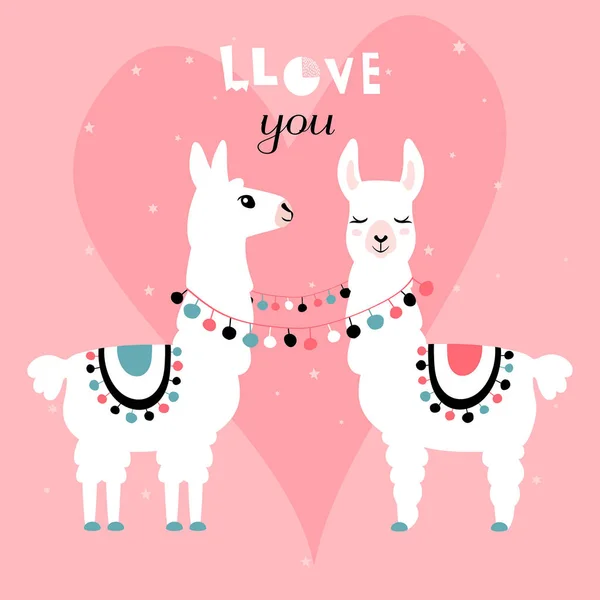 Llamas Alpacas Pair Loving Llamas Vector Illustration — Stock Vector