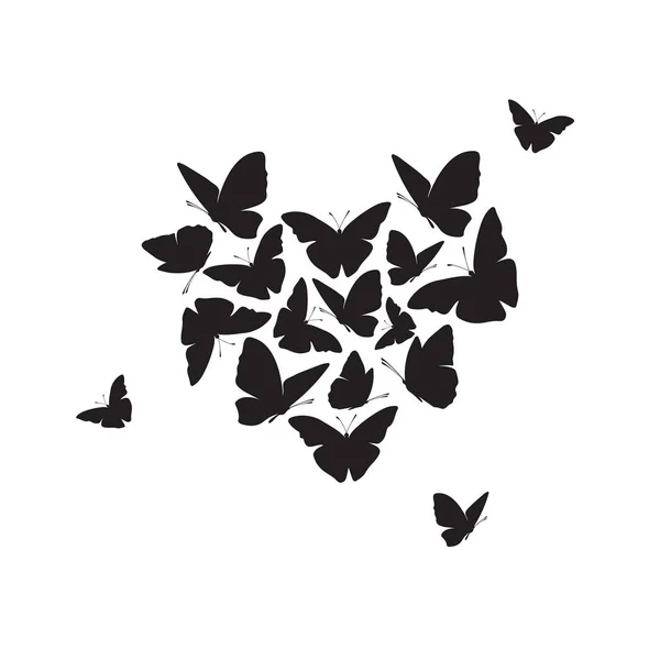 Elegante Ilustración Con Corazón Hecho Siluetas Mariposas Ilustración Vectorial — Vector de stock