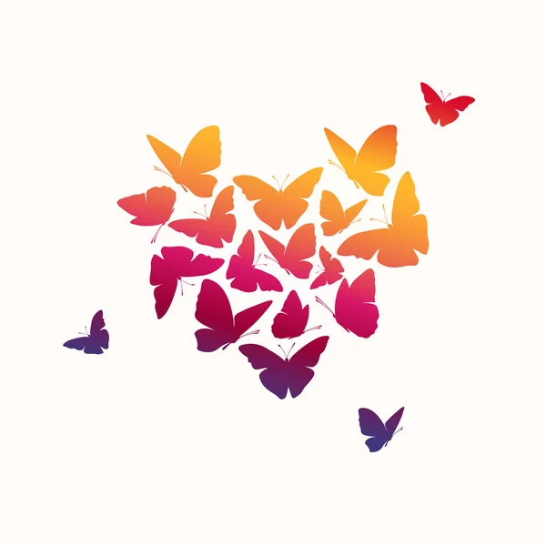 Illustration Élégante Avec Coeur Silhouettes Papillons Illustration Vectorielle — Image vectorielle