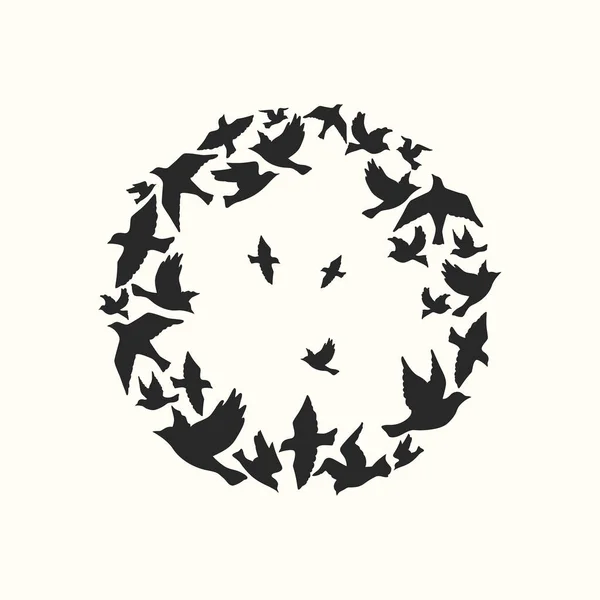 Illustrazione Elegante Con Cerchio Fatto Sagome Uccelli Illustrazione Vettoriale — Vettoriale Stock