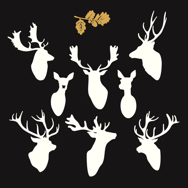 Set Deer Heads Silhouettes Vector Illustration — Stock Vector