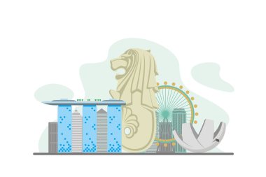 Singapur Ünlü Yerler Seyahat Flat Concept Vector Illustrati