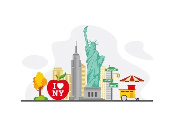 New york berühmten Sehenswürdigkeiten reisen flache Konzept Vektor illustratio — Stockvektor