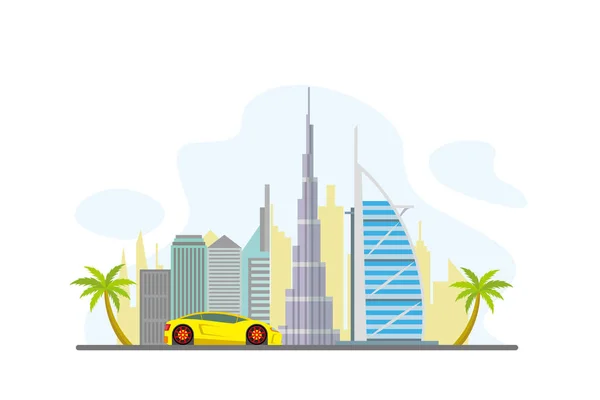 Beroemde bezienswaardigheden van Dubai reizen plat concept vector illustratie — Stockvector