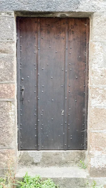 Красивая стационарная дубовая дверь XVIII века. непокрытая древесина, стальной гвоздь, базовая рама — стоковое фото