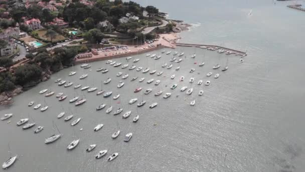 Aerial drone view of pornic bay in Loire Atlantique. This little village is a beautiful french traditional touristic place Pornic, France 2019.8.28 — Stock Video