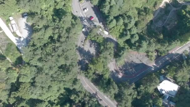 Drone cinematografico di auto che guidano in montagna giapponese con foresta verde estiva. Girato vicino ad Arima onsen in Giappone, famoso luogo turistico . — Video Stock