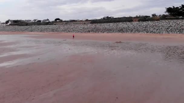 Femme attrayante méconnaissable courant sur la lumière du soir Normandie. granville, France 15-8-19 — Video