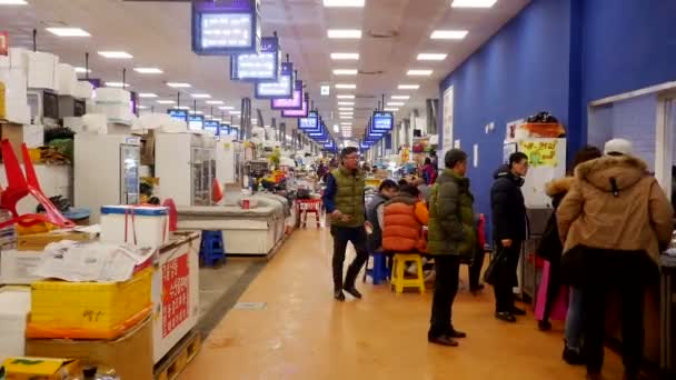 Рыбный рынок Норянджин - Сеул, Корея - апрель 2018 года — стоковое видео