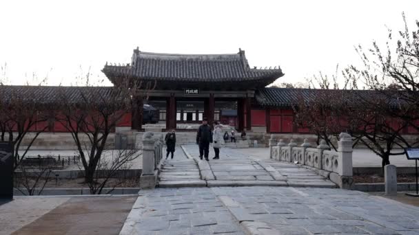 Hoofddeur van Heritage Palace in Seoul, dit in een must-see activiteit die elke toerist moet doen tijdens een vakantie in Seoul, Zuid-Korea - maart april 2018 — Stockvideo