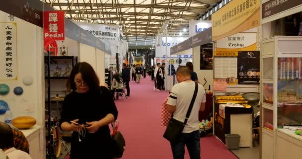 Booth Music China Shanghai Instrument Fair Drums Percussions Section Шанхай — стоковое видео