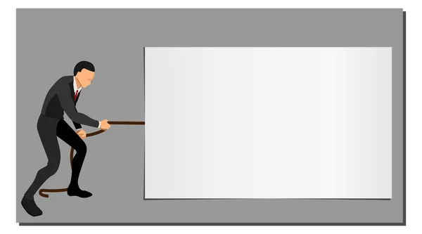 Ilustración de un empresario tirando de un hilo en una temperatura en blanco — Vector de stock