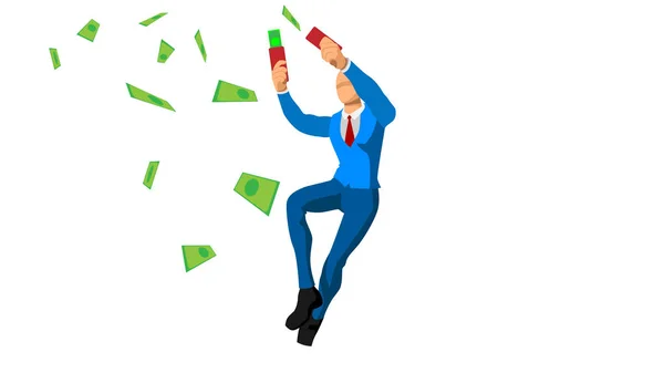 Los hombres de negocios gastan dinero. expresión y celebración de la victoria . — Vector de stock