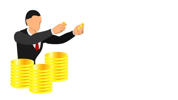 Ένας επιχειρηματίας που κρατά ένα χρυσό νόμισμα. απεικόνιση του ότι έχει χρυσό c — Διανυσματικό Αρχείο