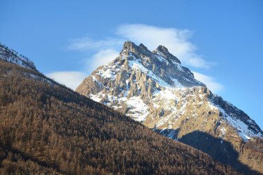 French Alps Dağları ve ağaçları açık mavi gökyüzü karşı. Parc Ecrins