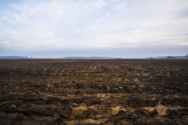 Bulutlu mavi akşam gökyüzünde ülke alan, Letonya