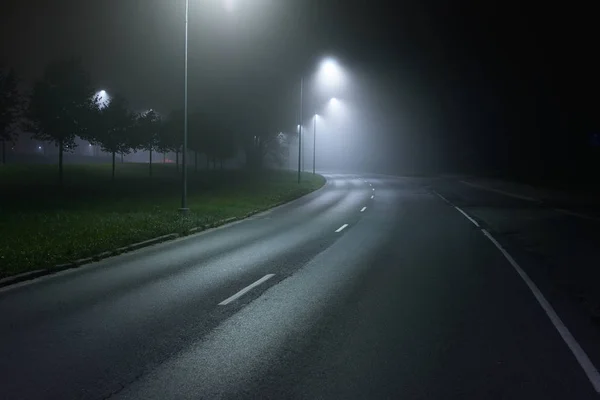 View Empty Highway Lights Night — Stock Photo, Image