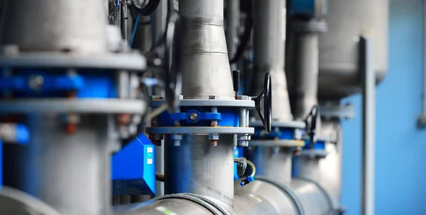 Grande Tratamento Água Industrial Sala Caldeira Tubos Flanges Válvulas Amanteigadas — Fotografia de Stock