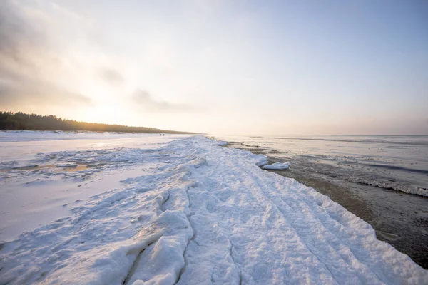 Winteravond Kust Van Zee Letland — Stockfoto