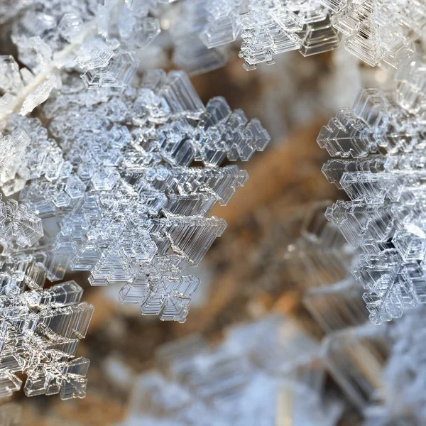close-up view of transparent snow crystals