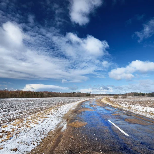 曇り空ぬれた田舎道の風光明媚なビュー — ストック写真