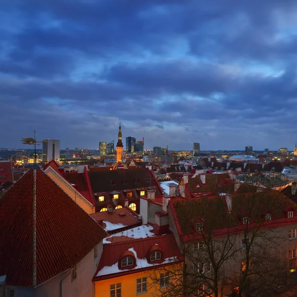 Veduta Della Città Tallinn Con Luci Notturne Estonia — Foto Stock